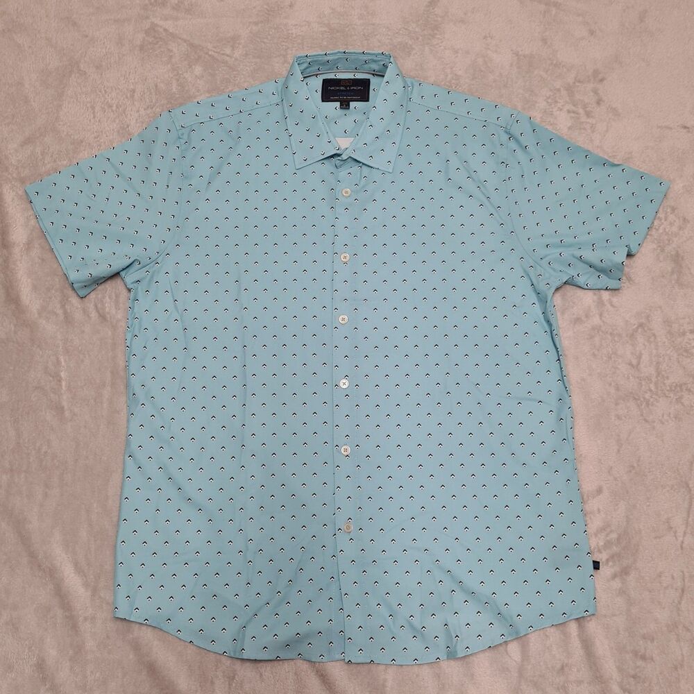 Nickel & Iron Shirt Men's LARGE Stretch Button Up Casual Travel Preppy Party